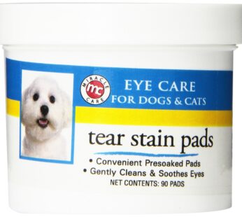 Miracle Care Tear Stain Pads – 90 Count; Eye Care for Dogs and Cats, Soft Pet Wipes for Ge