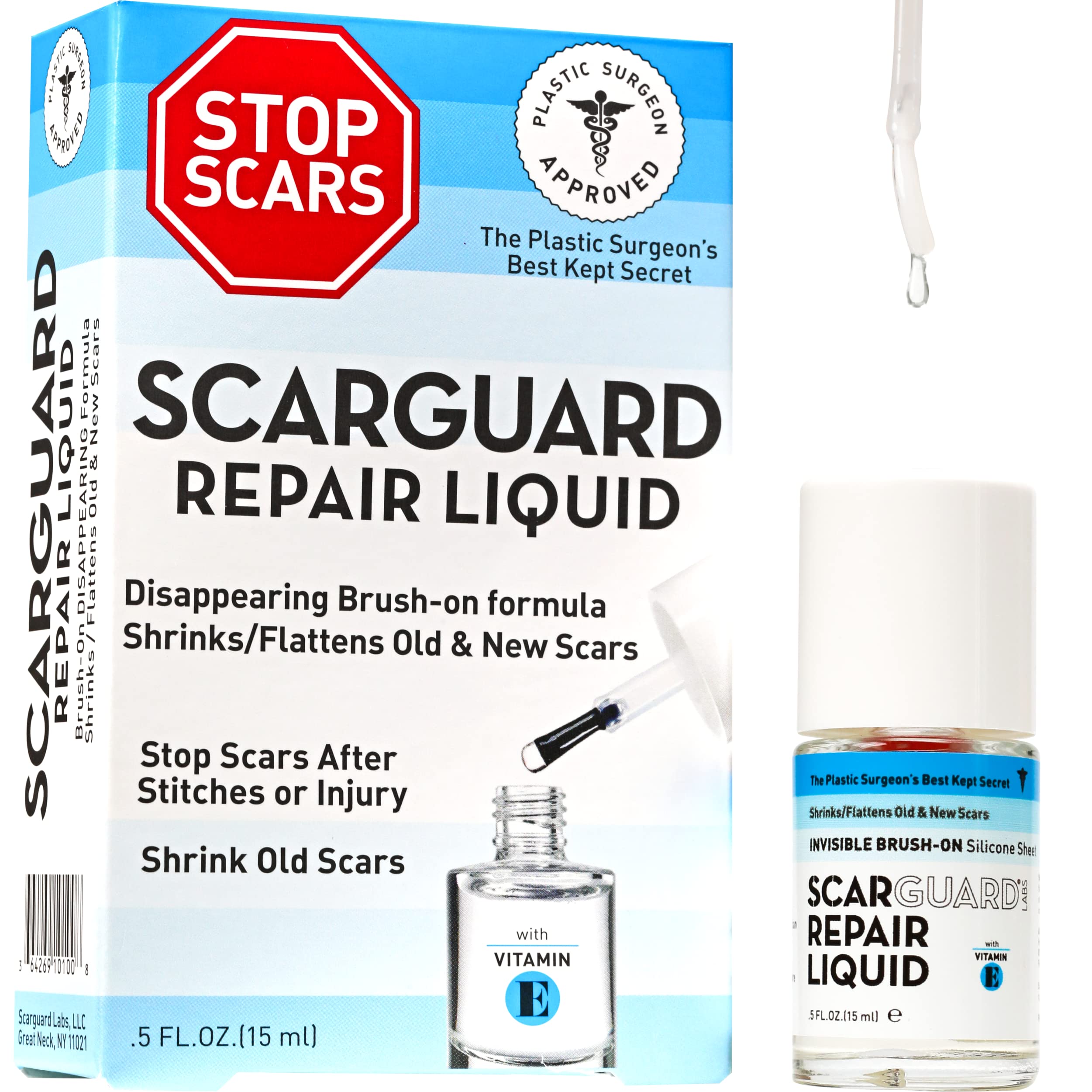 Scarguard - Invisible Brush-On Silicone Sheet with Vitamin E - Scar Removal for Keloids, B