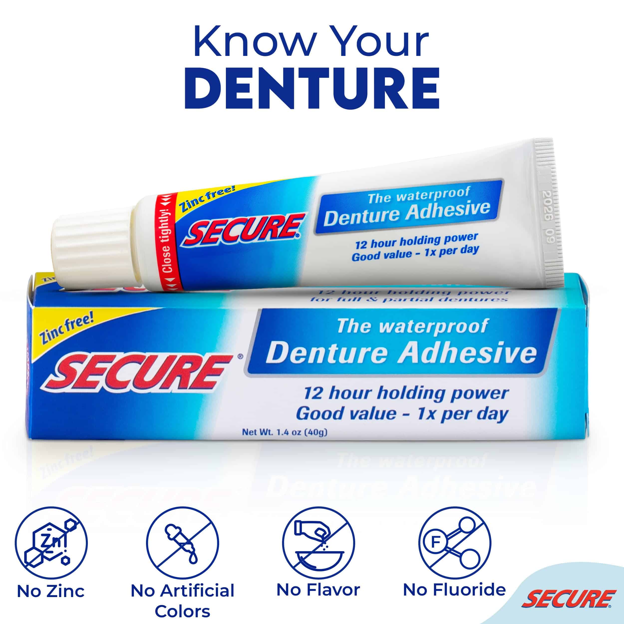Secure Waterproof Denture Adhesive - Zinc Free - Extra Strong Hold For Upper, Lower or Par - Image 4