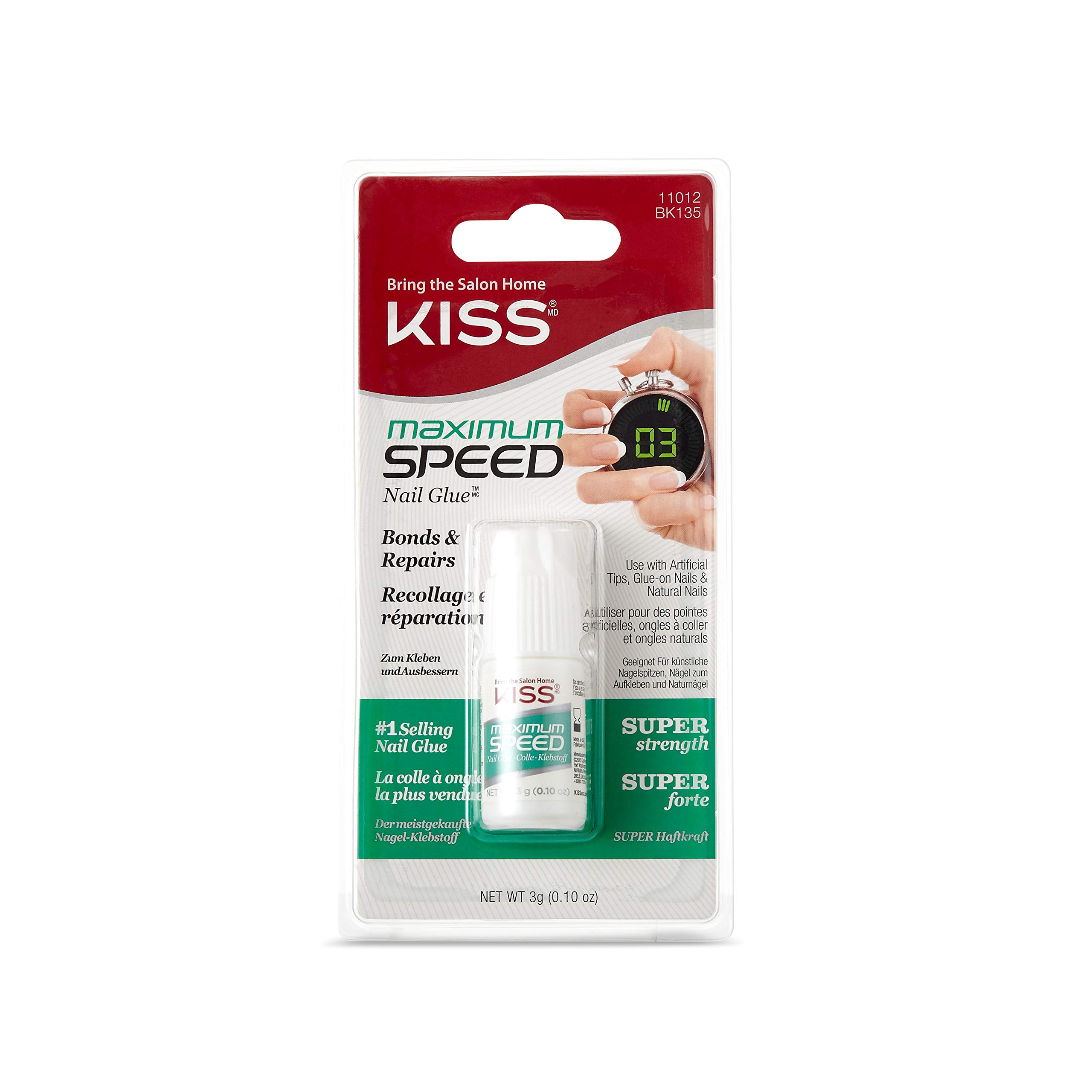 KISS Products Maximum Speed Nail Glue, Clear, 0.1 Ounce