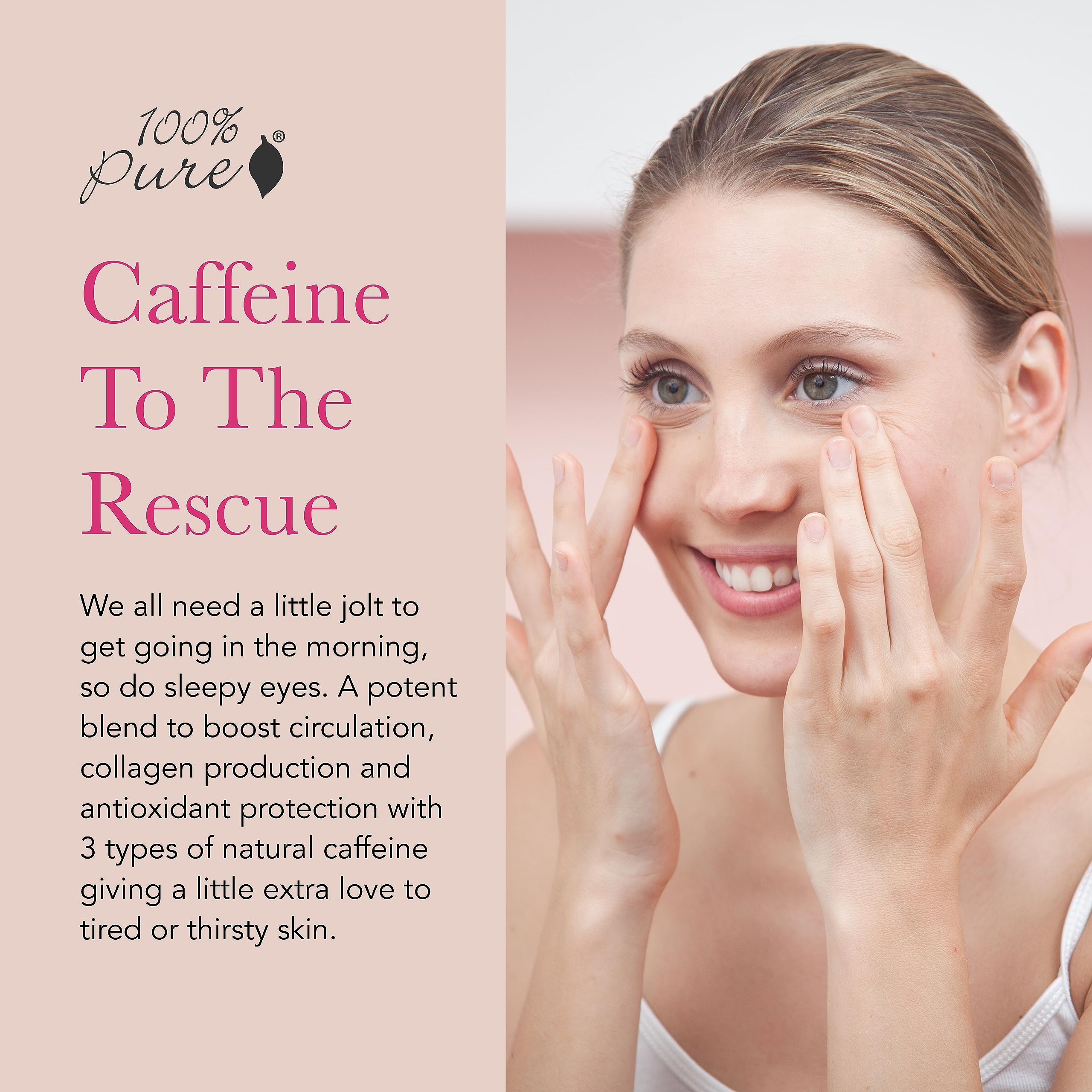 100% PURE Coffee Bean Caffeine Eye Cream Refresh & Hydrate Under Eye Treatment Reduce Puff - Image 2