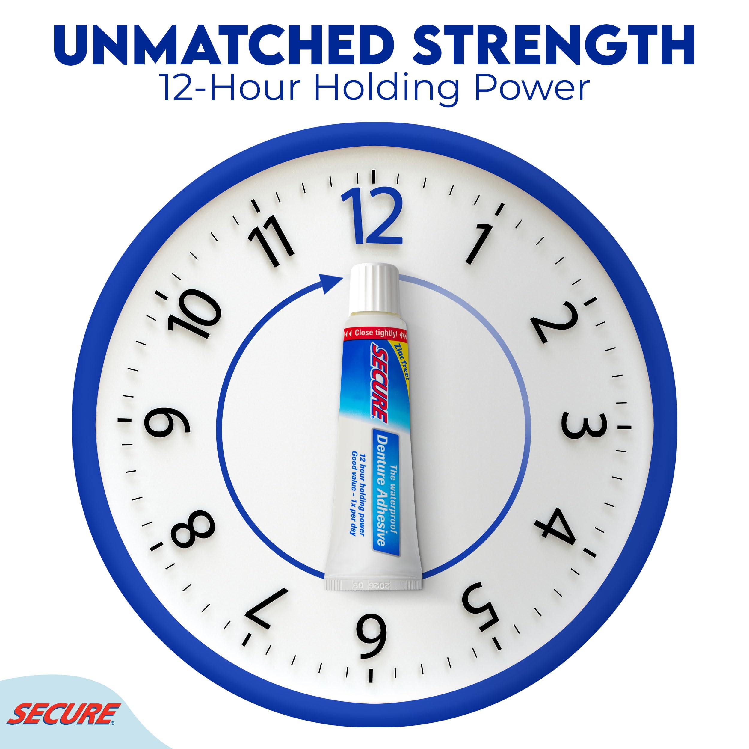 Secure Waterproof Denture Adhesive - Zinc Free - Extra Strong 12 Hour Hold - 1.4 oz (Pack - Image 3
