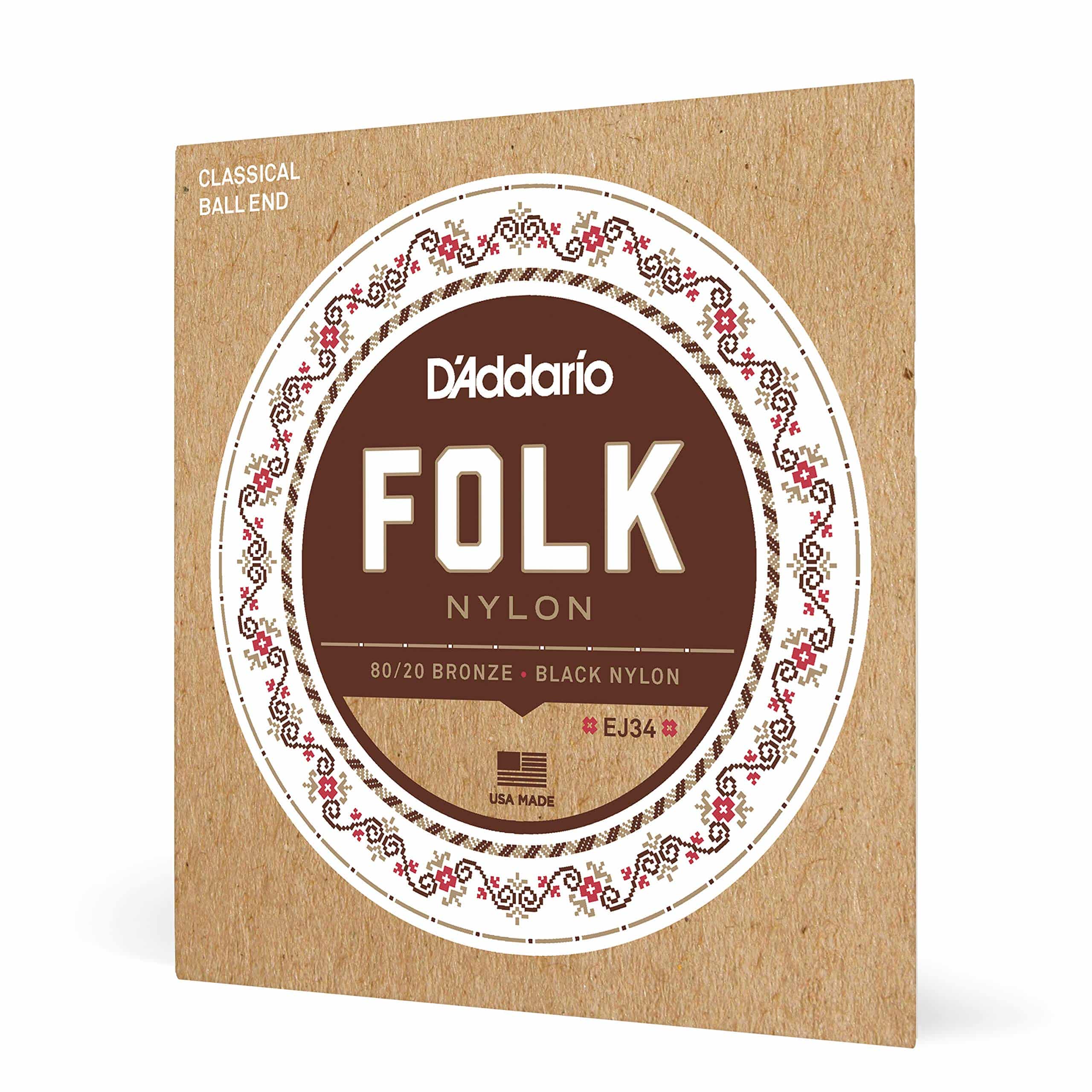 D'Addario Guitar Strings - Folk Nylon Guitar Strings - EJ34 Classical Guitar Strings - Nyl