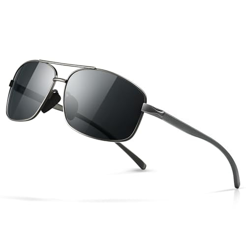 SUNGAIT Ultra Lightweight Rectangular Polarized Sunglasses UV400 Protection (Gunmetal Fram