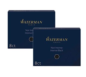 WATERMAN PARIS Fountain Pen Ink Cartridges Refill Intense Black Pack of 2 WAT52021 Smooth