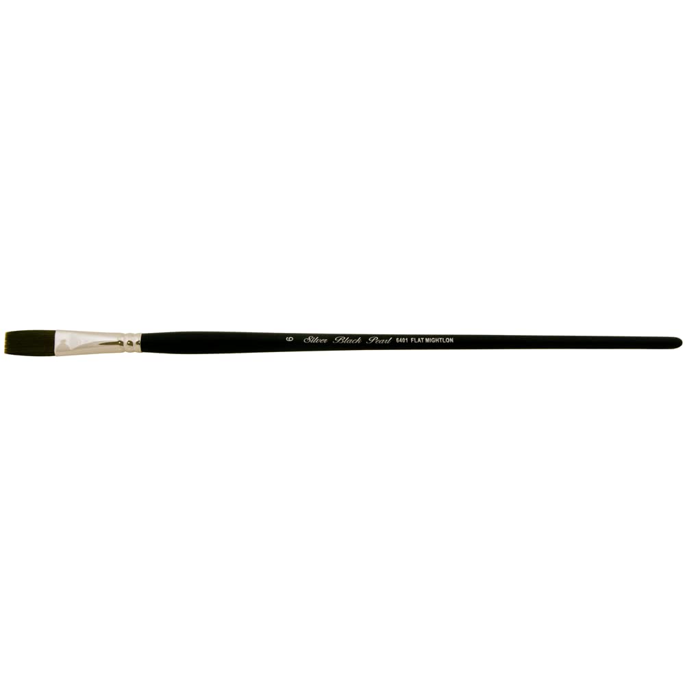 Silver Brush Limited 6401-6 Black Pearl Flat Brush for Watercolor, Size 6, Long Handle