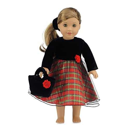 Emily Rose 18" Doll Clothes - 18" Doll Holiday Dress with Black Velvet Top | 18-in Doll Pa