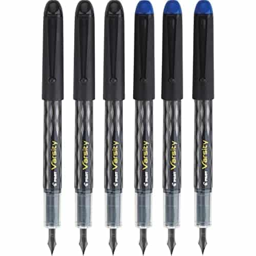 Pilot Varsity Disposable Fountain 6 Pack Combo, 3 Black and 3 Blue Pens - Image 2