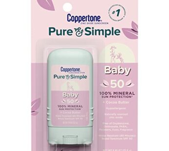 Coppertone Pure and Simple Baby Sunscreen Stick SPF 50, Zinc Oxide Mineral Sunscreen for B