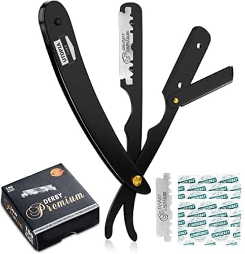Utopia Care Professional Barber Straight Edge Razor Safety with 100-Pack Derby Blades - 10