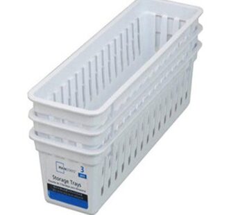 Slim Plastic Storage Trays Baskets in White- Set of 3