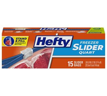 Hefty Slider Freezer Kitchen Storage Bags, Quart Size, 15 Count Blue