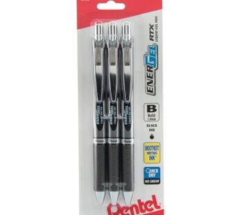 Pentel EnerGel RTX Pens, 1.0 mm, Bold Point, Black Ink, Pack Of 3