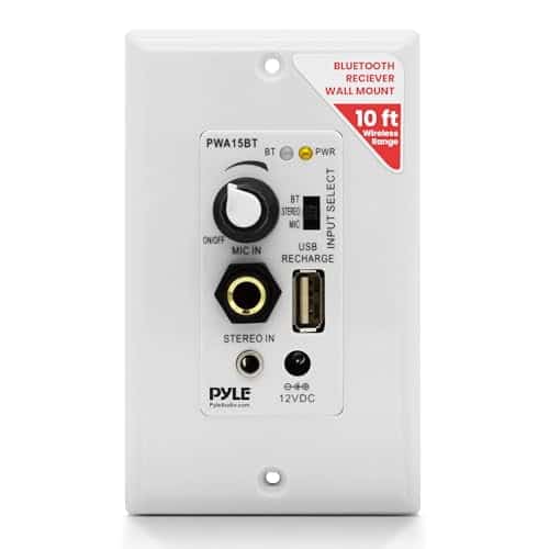 Pyle Wireless BT Receiver Wall Mount - 100W In-Wall Audio Control Receiver w/ Built-in Amp