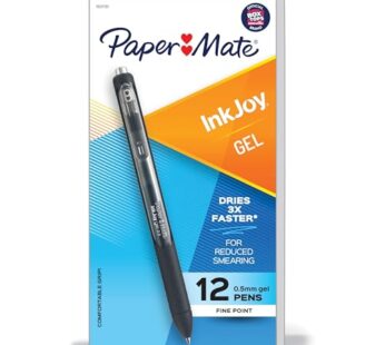 Paper Mate InkJoy Gel Pen, Fine Point, Black Ink Pens, 0.5mm Fine Tip, Ergonomic Comfort G