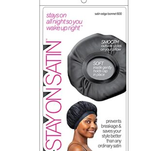 Stay On Satin Edge Bonnet Womens Hair Wrap for Sleeping, Black