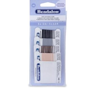 Beadalon 100% Silk Thread Variety Color Pack – Size 6 with Pre-Attached Needle, 5 Pk (Blac