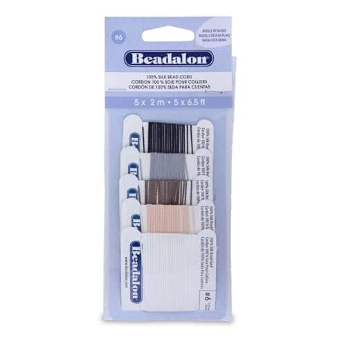 Beadalon 100% Silk Thread Variety Color Pack - Size 6 with Pre-Attached Needle, 5 Pk (Blac