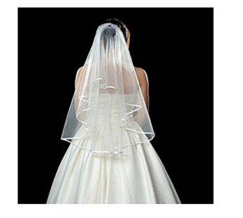 Women Lady Double Ribbon Edge Center Cascade Bridal Wedding Veil with Comb White Wedding D