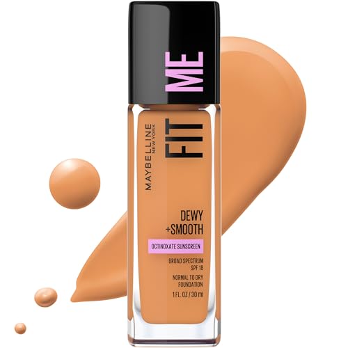 Maybelline Fit Me Dewy + Smooth Liquid Foundation Makeup, Toffee, 1 Count (Packaging May V