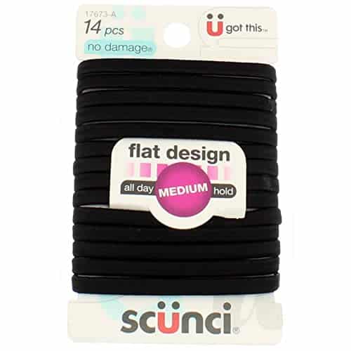 Scunci No-Damage Black Hair Ties, Flat Design All Day Medium Hold, 14-Pcs per Pack (1-Pack