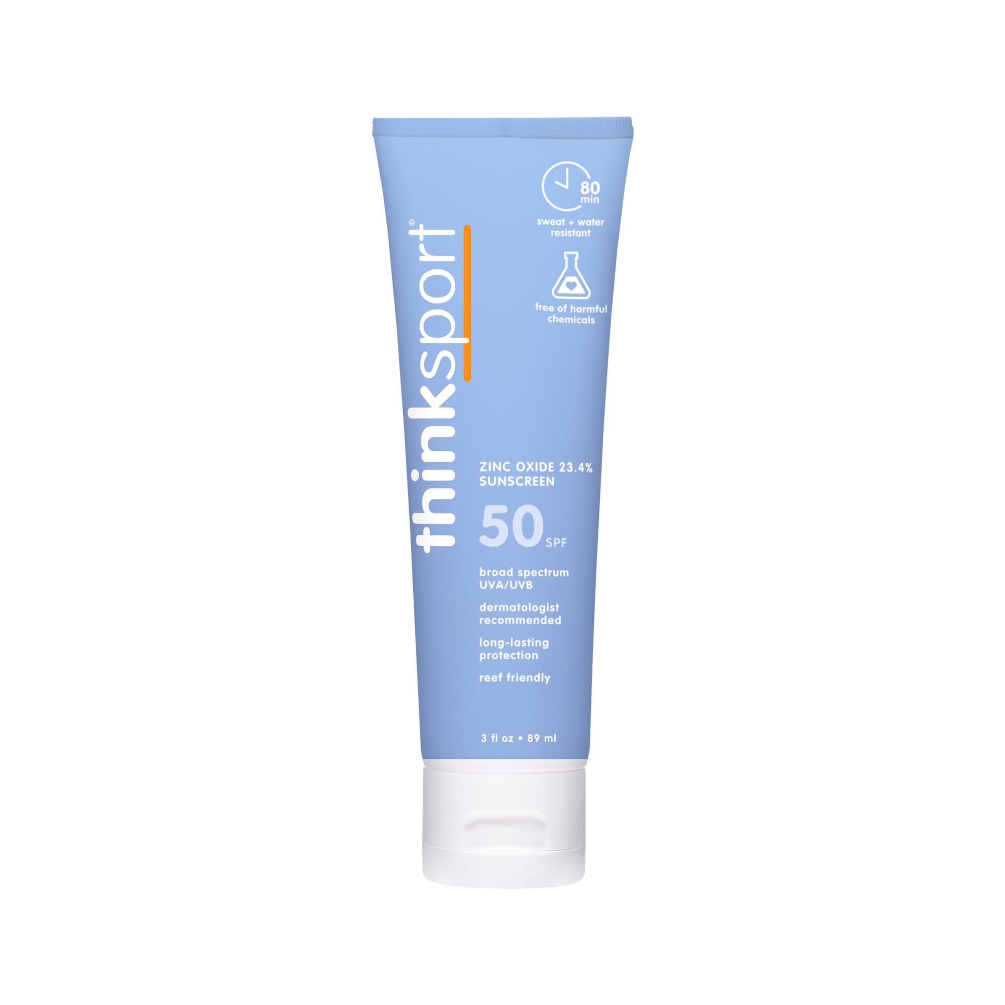 Thinksport SPF 50+ Mineral Sunscreen, 3 Oz, Safe, Natural Sunblock for Sports & Active Use