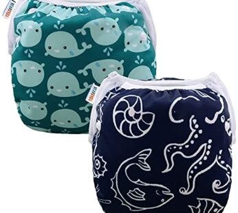 ALVABABY Swim Diapers 2pcs Baby & Toddler Snap One Size Reusable Adjustable Baby Boys’ Swi