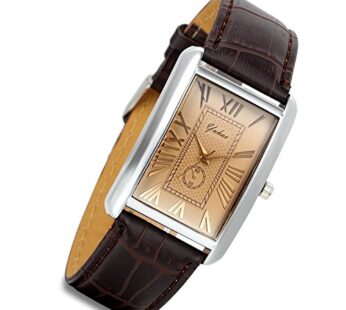 Lancardo Men’s Square Watch Retro Vintage Quartz Analog Silver Tone Case Crocodile Pattern