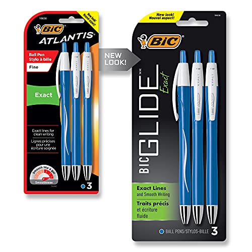 BIC Glide Exact Retractable Ball Point Pen, Fine Point (0.7 mm), Blue, Precise Lines For C