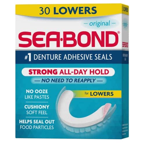 Sea Bond Secure Denture Adhesive Seals, Original Lowers, Zinc-Free, All-Day-Hold, Mess-Fre