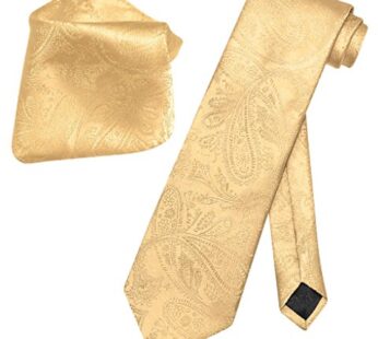 Vesuvio Napoli Gold Color PAISLEY NeckTie & Handkerchief Matching Neck Tie Set
