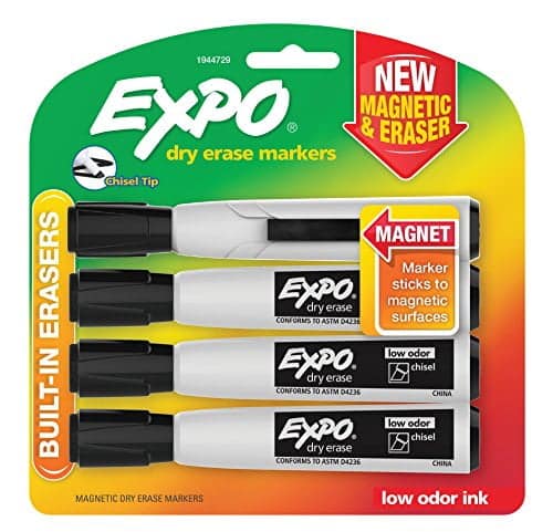 Expo Magnetic Dry Erase Markers with Eraser, Chisel Tip, Black, 4 Count - Image 2