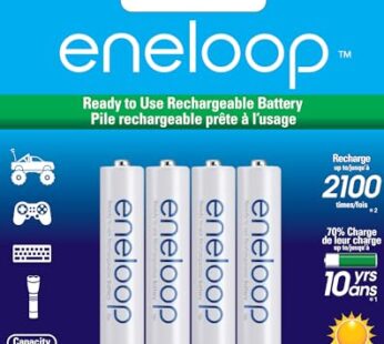 Eneloop Panasonic BK-4MCCA4BA AAA 2100 Cycle Ni-MH Pre-Charged Rechargeable Batteries, 4-B