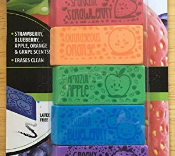 I-N-C Fruit Scented Latex-Free Erasers 5 Count,Red, Orange, Green, Blue & Purple