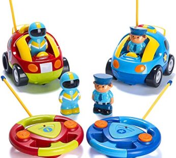 2 Pack Cartoon Remote Control Cars – Police Car and Race Car – Radio Control Toys for Kids
