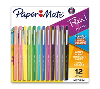 Paper Mate Flair Felt Tip Pens, Medium Point (0.7mm), Tropical & Classic Colors, 12 Count