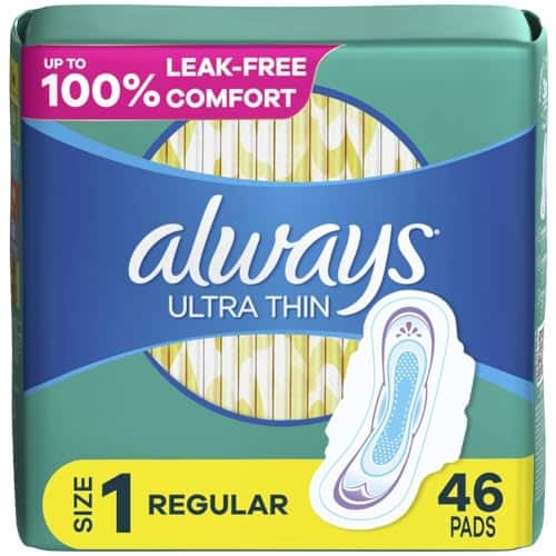 Always Ultra Thin, Feminine Pads For Women, Size 1 Regular Absorbency, With Wings, Unscent