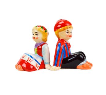 Danish Sitting Couple Vintage Ceramic Salt and Pepper Shakers Set by E.H.G