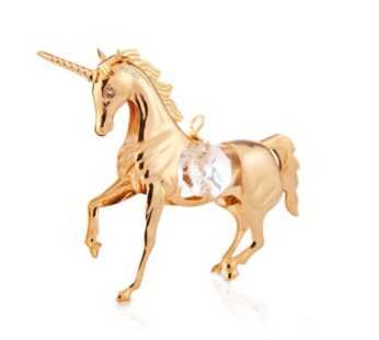 Matashi 24K Gold Plated Unicorn Ornament with Crystals – Home Decor Tabletop Showpiece for