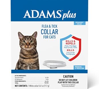 Adams Plus Flea & Tick Collar for Cats | Breakaway Collar | 1 White Collar | 7- Month Prot