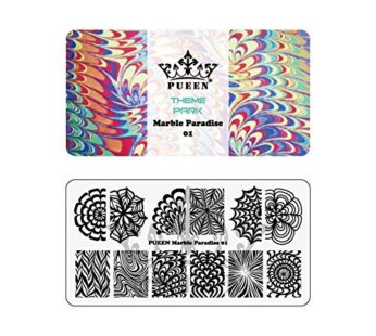 PUEEN Nail Art Stamping Plate – Marble Paradise 01 – Theme Park Collection 125x65mm Unique