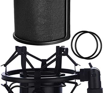 Microphone Shock Mount with Pop Filter, Mic Anti-Vibration Suspension Shock Mount Holder C