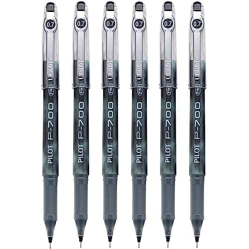 Pilot P-700 Rollerball Stick Gel Pen, Black Ink, Fine 0.7 mm, 6 Pens