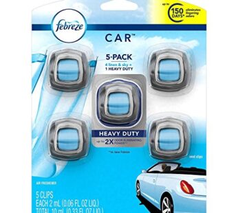 Febreze Car Air Freshener, Set of 5 Clips, Linen & Skyup to 150 Days (Packaging May Vary)