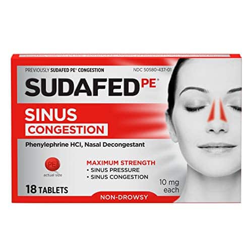 Sudafed PE Sinus Congestion Maximum Strength Non-Drowsy Decongestant Tablets, 18 ct - Image 2