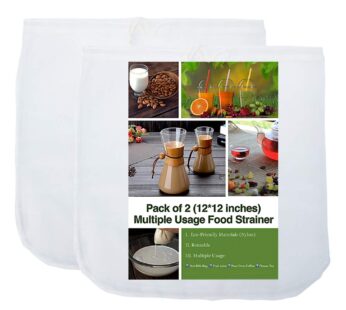 2 Pack – 80 Micron Nut Milk Bag – 12X12 Inches – Multiple Usage Reusable Food Strainer, Co
