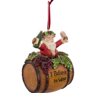 Kurt Adler 4-Inch Polyresin Santa on Wine Barrel Ornament