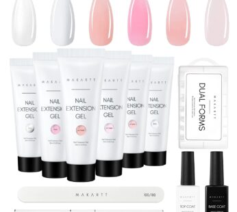 Makartt Poly Nail Gel Kit, 6 Clear Pink White Colors Gel Builder for Nail Extension Set Al