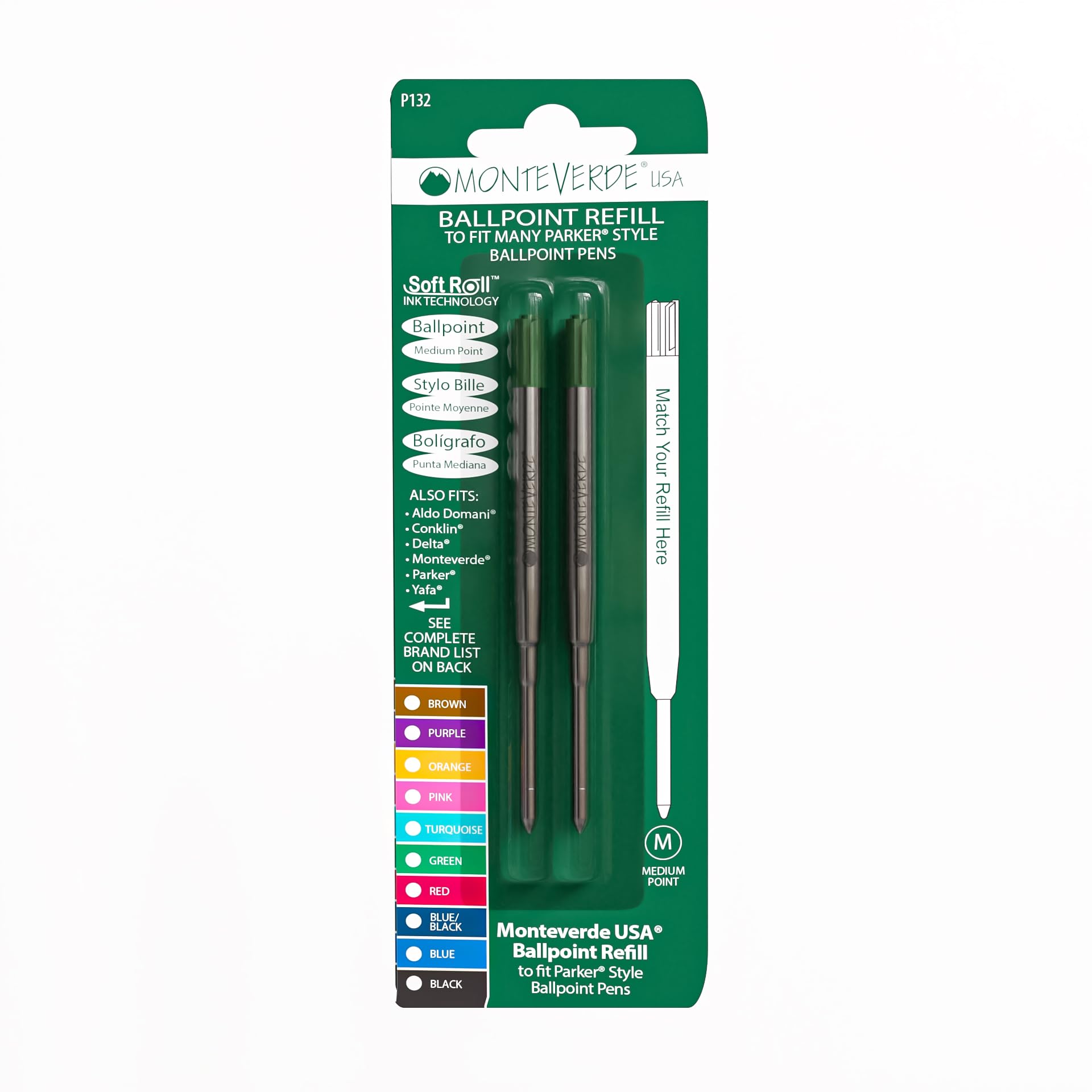 Monteverde Ballpoint Refill to Fit Parker Ballpoint Pens, Medium Point, Soft Roll, Green, - Image 5
