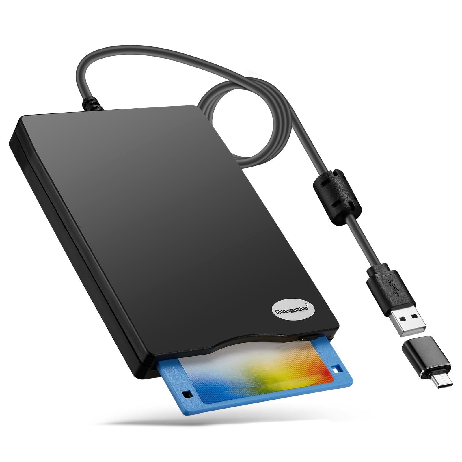 Chuanganzhuo Floppy Disk Reader, 3.5 inch External USB Type C Floppy Disk Drive for PC, La